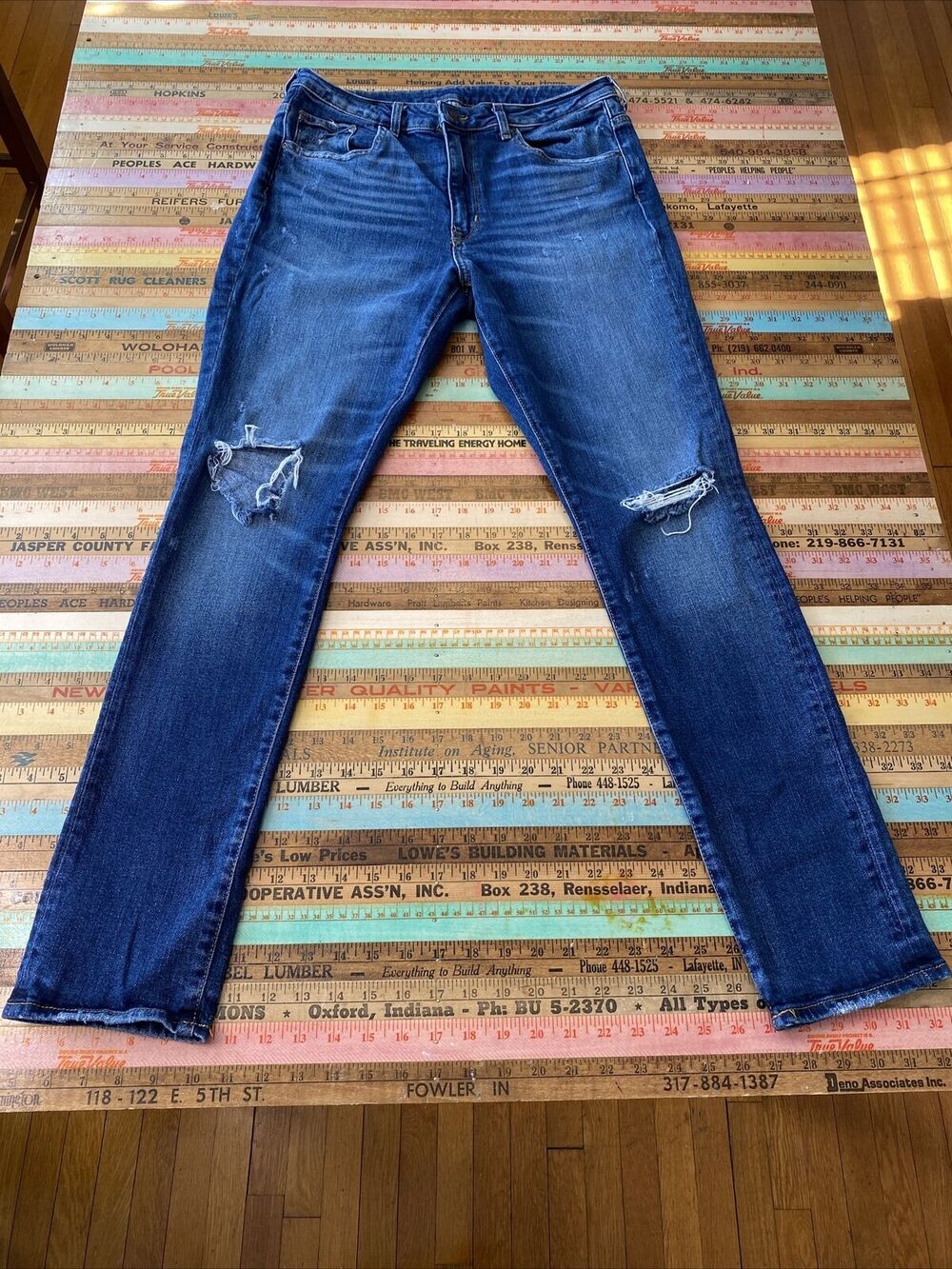 &Denim H&M 12 Distress Jean Women 32 Blue 5-Pocket Hi Rise Cotton Blend Denim